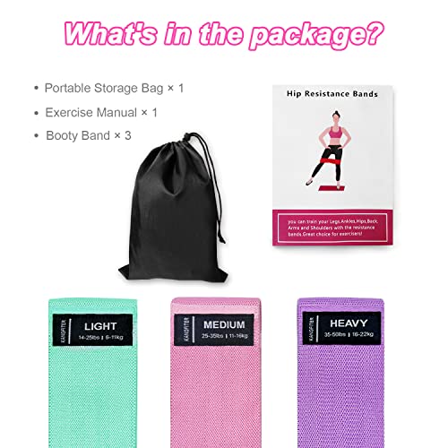 KANGFITER Fabric Resistance Bands for Working Out, 3 Level Non-Slip Booty Bands for Women and Men, Loop Exercise Bands Set for Leg and Glutes, Hip Elastic Bands for Home and Gym Fitness, Yoga, Pilates