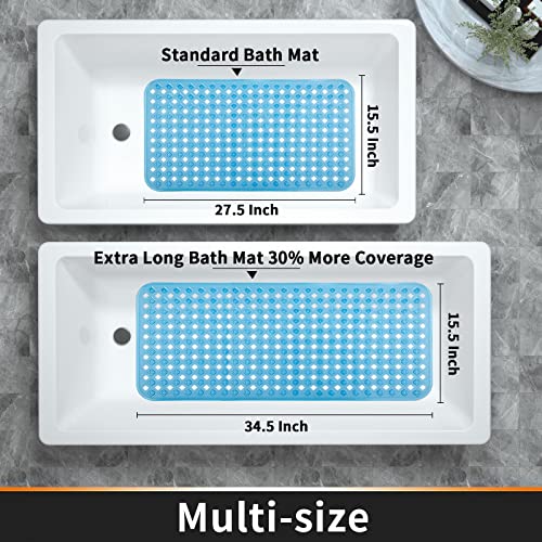 Yimobra Original Bathtub Mat Non Slip, Bath Mats for Tub, Shower Mat with Drain Holes Suction Cups, Machine Washable, BPA, Latex,Phthalate Free, 34.5 x 15.5 Inches, Clean Blue