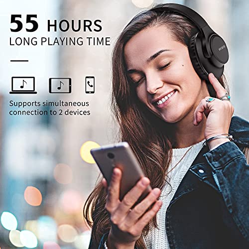 KVIDIO [Updated] Bluetooth Headphones Over Ear, 65 Hours Playtime Wireless Headphones with Microphone,Foldable Lightweight Headset with Deep Bass,HiFi Stereo Sound for Travel Work Cellphone