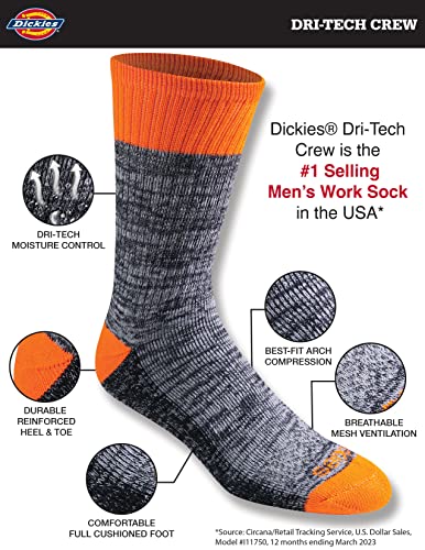 Dickies Men's Dri-Tech Moisture Control Crew Socks Multipack