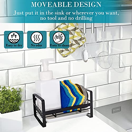 VANTEN Kitchen Sink Caddy Sponge Holder Sink Organizer, Sink Tray Drainer Rack, Soap Dish Dispenser Brush Holder Storage Accessories -Countertop or Adhesive