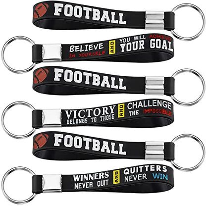 Junkin 24 Pieces Football Theme Party Favors Football Silicone Keychains with Motivational Quotes for Boys Teens Adults Football Accessories Party Supplies