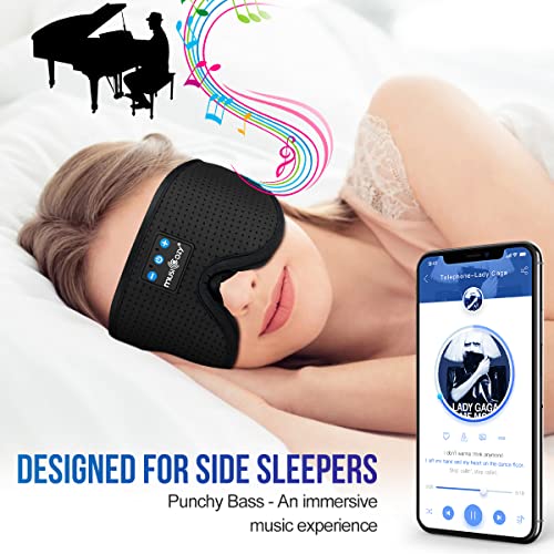 MUSICOZY Sleep Headphones Bluetooth 5.2 Headband Sleeping Headphones, Wireless Headband Headphones Eye Mask Sleep Earbuds for Side Sleeper with HD Speakers Cool Tech Gadgets Unique Holiday Gifts