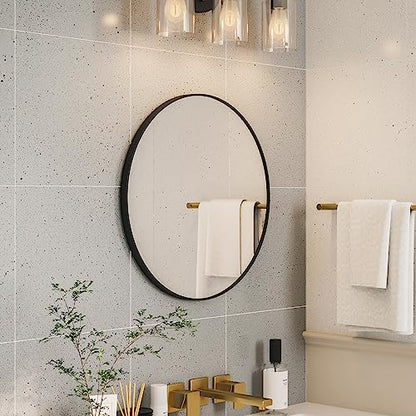 Growsun Black Round Mirror 21 inch Circle Mirror for Bathroom, Vanity, Bedroom, Home Decor