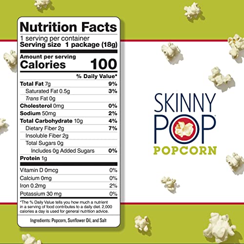 SkinnyPop Original Popcorn, Individual Snack Size Bags, Skinny Pop, Healthy Popcorn Snacks, Back to School Snack, Gluten Free, 0.65 Ounce (Pack of 30)