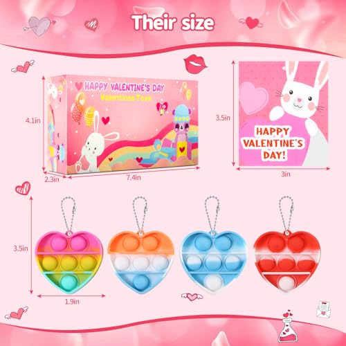 30Pack Valentines Cards for Kids Classroom with Heart Pop Bubble Fidget Keychain Toys, Bulk Prizes Toys for Valentines Day Party Favors School Classroom Exchange Gifts Pack for Kids