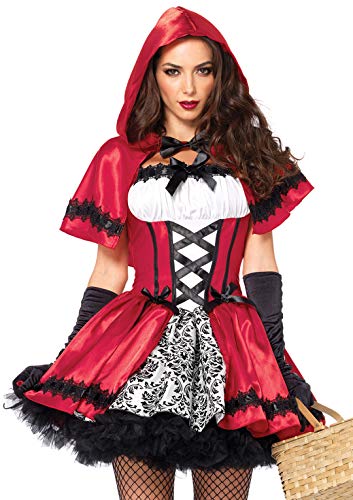 Leg Avenue Womens - 2 Piece Gothic Red Riding Hood Set Sexy Hooded Cape and Peasant Dress for Women adult exotic costumes, Red/White, Small US