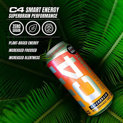 C4 Smart Energy Drink - Sugar Free Performance Fuel & Nootropic Brain Booster, Coffee Substitute or Alternative | Cherry Berry Lime 12 Oz - 12 Pack