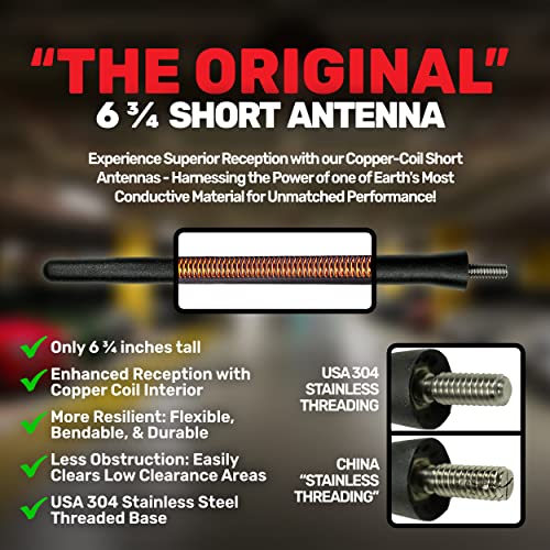 AntennaMastsRus - Short Replacement Rubber Antenna fits Ford F-150 (2009-2023) The Original 6 3/4 Inch Accessories - USA Stainless Steel Threading - Car Wash Proof - Internal Copper Coil