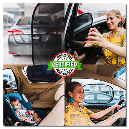 kinder Fluff Car Window Shade (4Pack)-The Only Certified Car Window Sun Shade for Baby Proven to Block 99.95% UVR - Mom's Choice Gold Award Winning -Car Window Shade for Baby- Car Seat Sun Protection