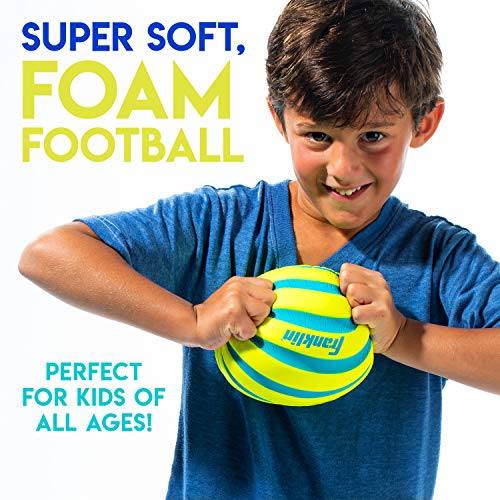 Franklin Sports Foam Football - Perfect for Practice and Backyard Play – Best for First-Time Play and Small Kids – Spiral Football - 9 inches, Yellow/Blue