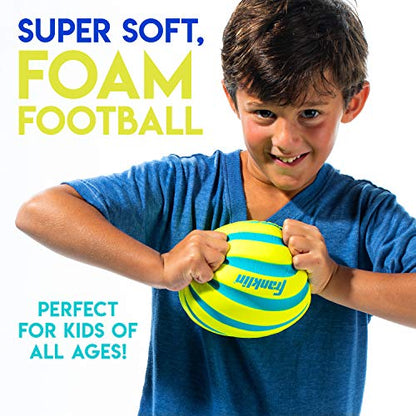 Franklin Sports Foam Football - Perfect for Practice and Backyard Play – Best for First-Time Play and Small Kids – Spiral Football - 9 inches, Yellow/Blue