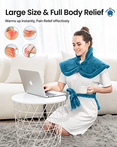 RENPHO Weighted Heating Pad for Back Pain Relief, 24" x33'' Electric Heat Pads for Neck and Shoulders, Fast-Heating, Auto Shut Off, Gifts for Women, ETL Certified, Blue