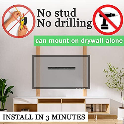 No Stud TV Wall Mount, Drywall Studless TV Hanger No Damage, No Drill, Non Screws, Flat Screen Easy Install Bar Bracket fits VESA 12-55 inch TVs up to 99 lbs, Include Hardware Levels