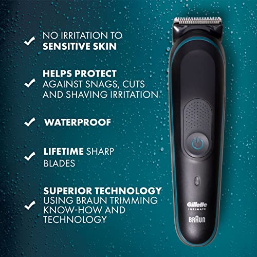 Gillette Intimate Men’s Manscape Pubic Hair Trimmer, SkinFirst Ball Trimmer For Men, Waterproof, Cordless For Wet/Dry Use, Electric Shaver For Men, Lifetime Sharp Blades, Manscaping Body Groomer