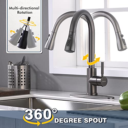 Black Stainless Kitchen Faucet with Pull Down Sprayer WEWE, Single Handle Commercial Modern RV Laundry Stainless Steel Sink Faucet