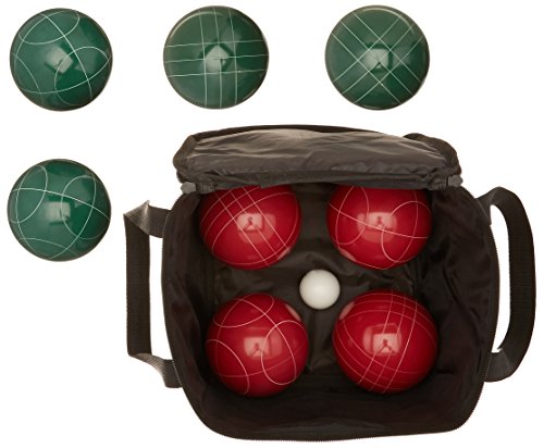 Amazon Basics 100 Millimeter Bocce Ball Outdoor Yard Games Set with Soft Carrying Case, 2 to 8 Players, Green, Red, White