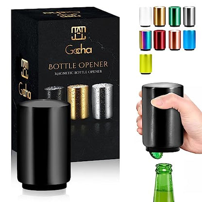 GOCHA Gadgets, Magnetic Bottle Opener, Bottle Cap Opener, Press & Pop Lid Open, Bar Opener Stainless Steel Automatic Push & Pull Magnet Bottle Top Opener (Black)