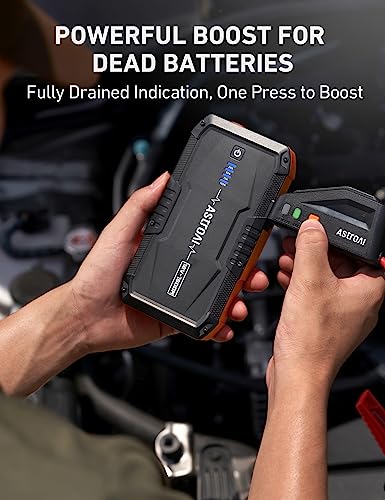 AstroAI S8 Car Jump Starter, 1500A Portable Car Battery Charger with Wall Charger for Up to 6.0L Gas & 3.0L Diesel Engines, 12V Portable Jump Box with 3 Modes Flashlight and Jumper Cable(Orange)