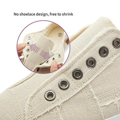 Women's Slip on Shoes Fashion Canvas Sneakers Non Slip Low Top Casual Shoes(Beige.US8)