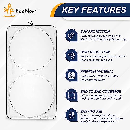 EcoNour Car Windshield Sun Shade, Reflector Sunshade Offers Ultimate Protection for Car Interior, Cool Car Reflective Sun Blocker Fits Small Sedans, Mini SUVs, & Hatchbacks, Medium (64 in x32 in)