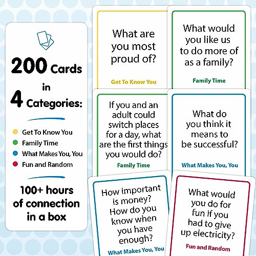 200 Family Conversation Cards - Put Down The Phones & Connect with Your Family - Get to Know Each Other Better with Meaningful Talk - Let Kids Express Themselves, Great for Dinner Table & Road Trips