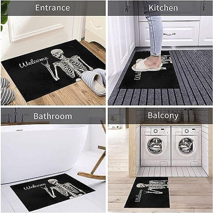 ATMOPSK Skull Doormat Funny Halloween Skull Welcome Door Mat,Living Room Kitchen Floor Mat Home Halloween Indoor Outdoor Decoration 17 x29 Inch