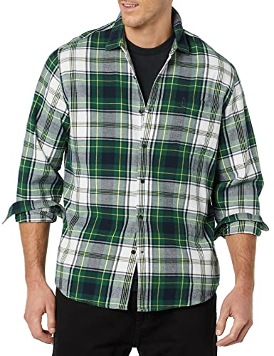 Amazon Essentials Men's Long-Sleeve Flannel Shirt (Available in Big & Tall), Green White Plaid, Medium