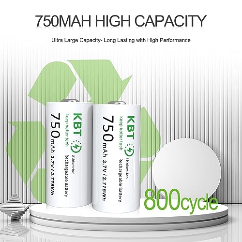 KBT 8-Pack 3.7V 750mAh CR123A Lithium Rechargeable Battery, 2A Fast Smart Charger for Flashlight, Headlamp, Arlo Camera