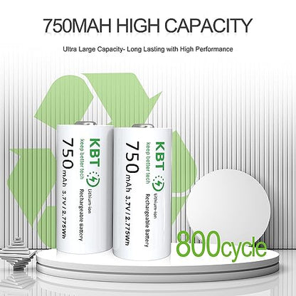 KBT 8-Pack 3.7V 750mAh CR123A Lithium Rechargeable Battery, 2A Fast Smart Charger for Flashlight, Headlamp, Arlo Camera