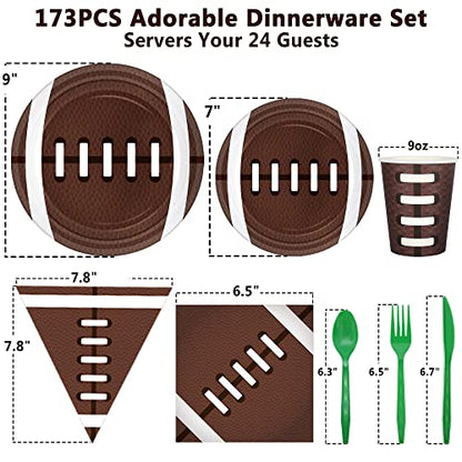 Football Party Decorations Football Party Supplies Tableware Set -24 guests Football Banners,Plate,Cup,Cutlery,Tablecloths for Super Sunday Touchdown Party Decoration