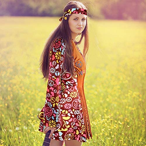 SATINIOR Women Hippie Costume Set Peace Sign Earring Necklace Headband Dress Ankle Socks