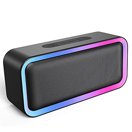 Kunodi Bluetooth Speaker, Bluetooth 5.0 Wireless Portable Speaker with 10W Stereo Sound, Party Speakers with Ambient RGB Light,IPX5 Waterproof Speakers for Outdoors, Travel（Black