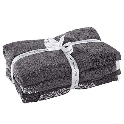 Amrapur Overseas | Artesia Damask 6 Piece Reversible Yarn Dyed Jacquard Towel Set (Platinum)