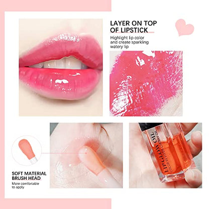 Hydrating Lip Glow Oil, Moisturizing Lip Oil Gloss, Transparent Tinted Lip Balm, Transparent Toot Lip Oil, Plumping Lip Gloss, Long Lasting Nourishing Non-sticky (Cherry)