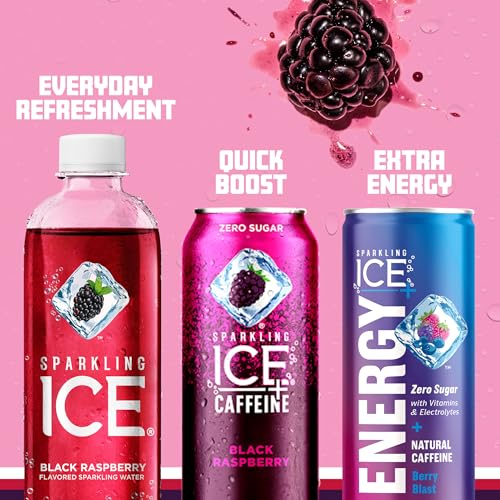 Sparkling Ice, Black Raspberry Sparkling Water, Zero Sugar Flavored Water, with Vitamins and Antioxidants, Low Calorie Beverage, 17 fl oz Bottles (Pack of 12)