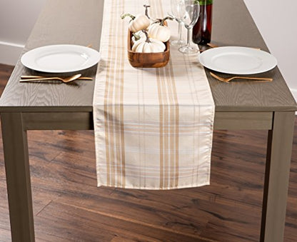 DII Holiday Dining Table & Kitchen Décor Metallic Fabric, Christmas Table Runner, 14x108, Gold & Cream Plaid