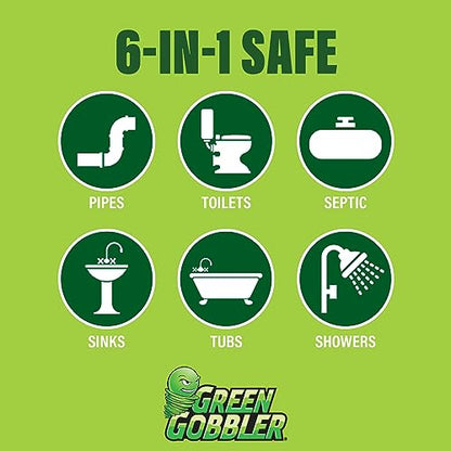 Green Gobbler Liquid Hair Drain Clog Remover & Cleaner, For Toilets, Sinks, Tubs - Septic Safe, 2 Pack