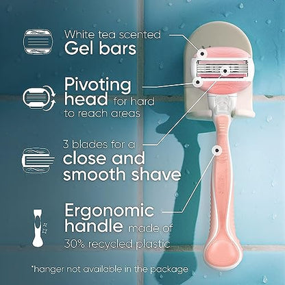 Gillette Venus ComfortGlide Razors for Women, 1 Razor, 4 Razor Blade Refills, White Tea Scented Gel Bars (Pack of 1)