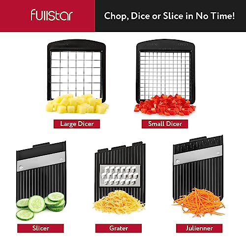 Fullstar All-in-1 Vegetable Chopper, Mandoline Slicer & Cheese Grater | Multi Blade French Fry Cutter & Veggie Dicer | Includes Bonus Handheld Spiralizer & Kitchen Gadgets