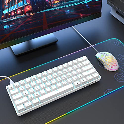 DIERYA 60% Mechanical Keyboard, DK61se Wired Gaming Keyboard with Brown Switches, LED Backlit Ultra-Compact 61 Keys Mini Office Keyboard for Windows Laptop PC Gamer Typist（White）