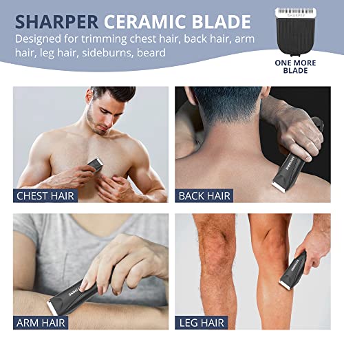 2 in 1 Groin Hair Trimmer & Body Groomer for Men, Ball Shaver with 2 Different Replaceable Ceramic Blades Specifically Designed to Balance Safety and Sharpness, Keep Your Groin & Body Trim Neat Clean