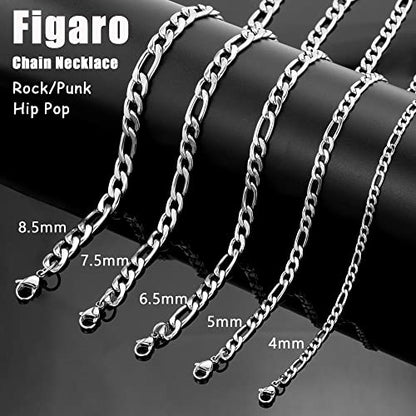 SANNYRA 16 Inches Figaro Chain Necklace 4MM Stainless Steel Figaro Link Chain for Men Women