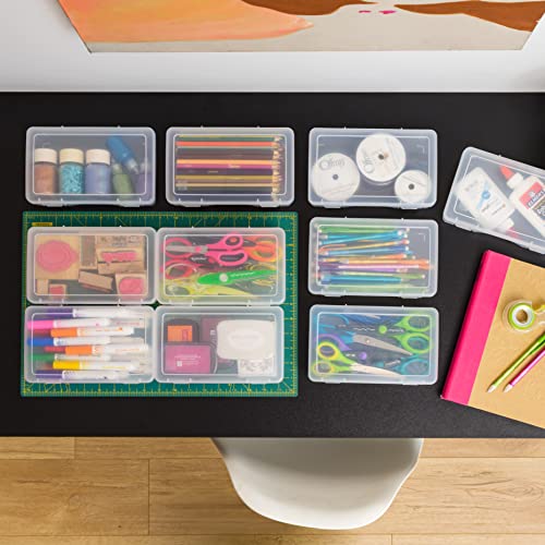 IRIS USA 10 Pack Medium Plastic Hobby Art Craft Supply Organizer Storage Containers with Latching Lid, for Pencil, Lego, Crayon, Ribbons, Wahi Tape, Beads, Sticker, Yarn, Ornaments, Stackable, Clear