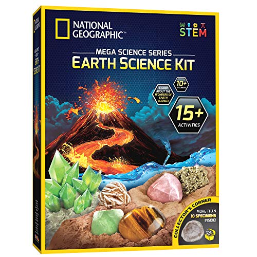 NATIONAL GEOGRAPHIC Earth Science Kit - Over 15 Science Experiments for Kids, Crystal Growing Kit, Volcano Science Kit, Dig Kits & Gemstones, STEM Project Toy for Boys and Girls (Amazon Exclusive)