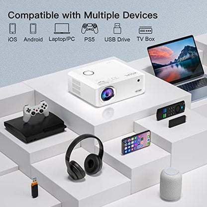 [6D/4P/4K] Projector with WiFi and Bluetooth, Electric Keystone 15000L VISSPL 5G 4K Supported Projector, Max 400” Display, 50% Zoom Outdoor Projector for iOS/Android/HDMI/USB/TV Stick/PS5