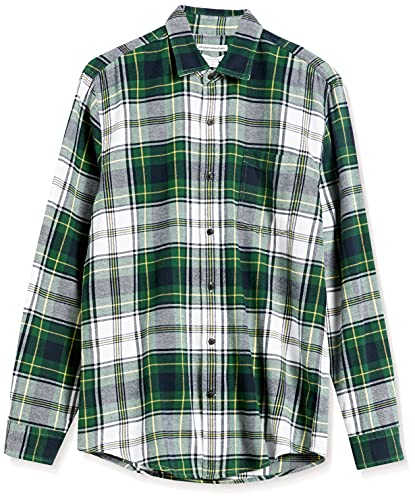 Amazon Essentials Men's Long-Sleeve Flannel Shirt (Available in Big & Tall), Green White Plaid, Medium