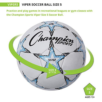 Champion Sports Viper Soccer Ball, Size 5 , Blue/Black/White