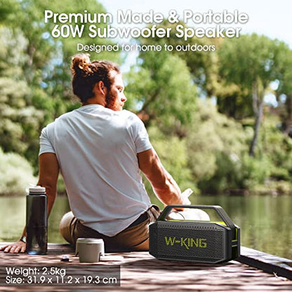 W-KING Portable Loud Bluetooth Speakers with Subwoofer, 60W(80W Peak) Outdoor Speakers Bluetooth Wireless Waterproof Speaker, Deep Bass/V5.0/40H Play/Power Bank/TF Card/AUX/EQ, Large for Party (Green)