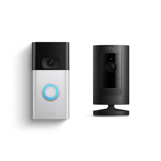 Ring Video Doorbell, Satin Nickel with Ring Stick Up Cam Battery, Black